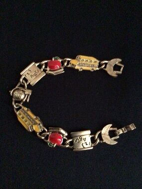 Vintage School Bus & Apple Charm Bracelet - Yellow and Red